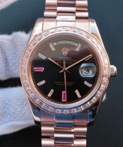 Replica Rolex Noob Day-Date 218399 RG Black Dial Bracelet A3255