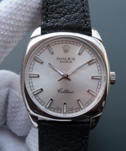 Replica Rolex Cellini Danaos 4243 SS Silver Dial Black Leather Strap A2824