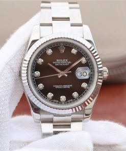 Replica Rolex DateJust 41mm 126334 Fluted Bezel Black Dial Diamonds Markers Jubilee Bracelet A3235