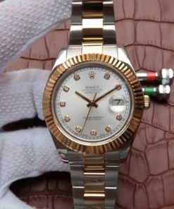 Replica Rolex DateJust SS/RG White Dial RG Wrapped Fluted Beze SS/RG Bracelet A2836