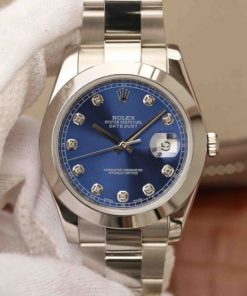 Replica Rolex DateJust 41mm 126300 Noob Blue Dial Diamonds Markers SS Oyster Bracelet A3235