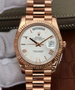 Replica Rolex Day-Date 40mm 228235 RG Noob Silver Dial Roman Markers RG President Bracelet A3255