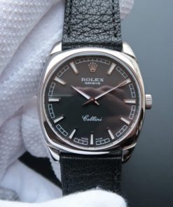 Replica Rolex Cellini Danaos 4243 SS Black Dial Black Leather Strap A2824