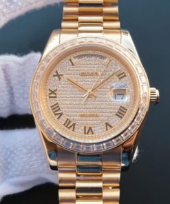 Replica Rolex Day Date II RG Diamonds Full Bezel/Dial Roman Markers RG Bracelet A3255