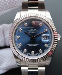 Replica Rolex DateJust 41mm 116334 SS Blue Dial Diamonds Markers SS Bracelet A3136