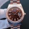 Replica Rolex Day-Date 41mm 218399 RG Brown Dial Diamonds Bezel RG Bracelet A3255