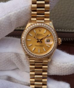 Replica Rolex DateJust 31mm Diamonds Bezel RG Case RG Gold Dial A2235