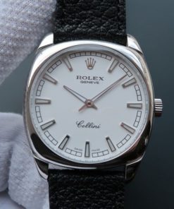 Replica Rolex Cellini Danaos 4243 SS White Dial Black Leather Strap A2824