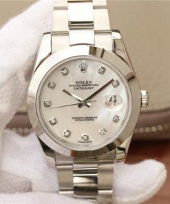 Replica Rolex DateJust 41mm 126300 Noob White MOP Dial Diamonds Markers SS Bracelet A3235