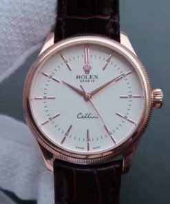 Replica Rolex MK Cellini Time 50505 RG White Dial Leather Strap A3132