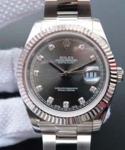 Replica Rolex DateJust II SS Fluted Bezel Gray Dial Diamonds Markers SS Bracelet A3136