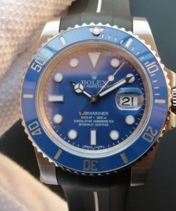 Replica Rolex Submariner 116619 LB Blue Ceramic Noob V7 Black Rubber Strap A3135