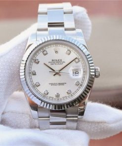 Replica Rolex DateJust 41mm 126334 Fluted Bezel White Dial Diamonds Markers SS Bracelet A3235