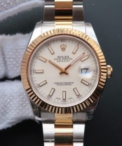 Replica Rolex Date Just II 41mm SS/YG White Dial Lumed Marker SS/YG Bracelet A3136