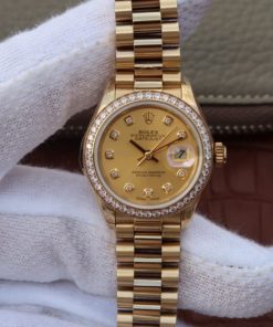 Replica Rolex DateJust 31mm Diamonds Bezel/Markers RG Case RG Gold Dial A2235