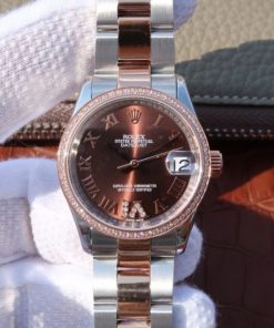 Replica Rolex DateJust 31mm 178383 Diamonds Bezel Roman Markers Brown Dial A2235