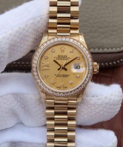 Replica Rolex DateJust 31mm Diamonds Bezel/Markers RG Gold Dial Bracelet A2235