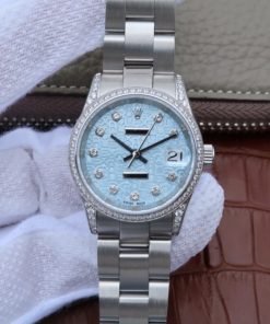 Replica Rolex DateJust 31mm Diamonds Bezel/Markers Blue Textured Dial A2235