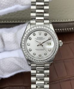 Replica Rolex DateJust 28mm Diamonds Bezel White Dial Diamonds Markers SS Bracelet A2236