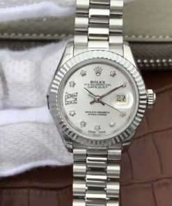 Replica Rolex DateJust 28mm Fluted Bezel White Dial Diamonds Rome Markers Bracelet A2236