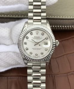 Replica Rolex DateJust 28mm Fluted Bezel White Dial Diamonds Markers Bracelet A2236