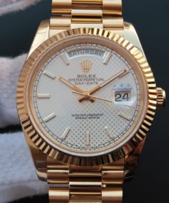 Replica Rolex Day-Date 40mm 228235 YG Noob White Textured Dial YG Bracelet A3255