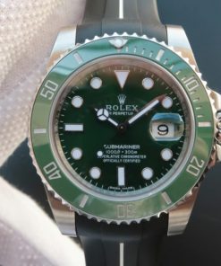 Replica Rolex Submariner 116610 LV Green Ceramic Noob V7 Black Rubber Strap A3135