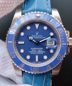 Replica Rolex Submariner 116619 LB Blue Ceramic Noob V7 Leather Strap A3135