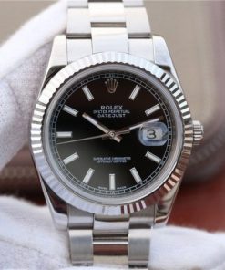 Replica Rolex DateJust 41mm 126334 Noob Fluted Bezel Black Dial Stick Markers Bracelet A3235