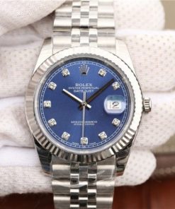 Replica Rolex DateJust 41mm 126334 Fluted Bezel Blue Dial Diamonds Markers Bracelet A3235