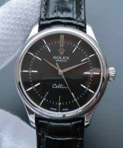 Replica Rolex MK Cellini Time 50509 SS Black Dial Leather Strap A3165