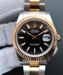 Replica Rolex Date Just II 41mm SS/YG Black Dial Lumed Marker SS/YG Bracelet A3136