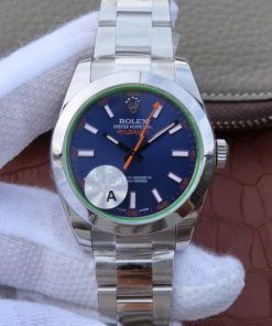 Replica Rolex Milgauss 116400 GV JF Green Sapphire Blue Dial SS Bracelet SH3131