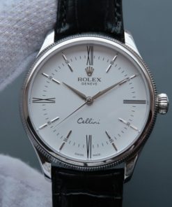 Replica Rolex MK Cellini Time 50509 SS Rome White Dial Leather Strap