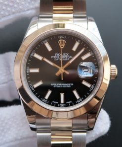 Replica Rolex Date Just II 41mm SS/YG Black Dial Lumed Marker SS/YG Bracelet A2824