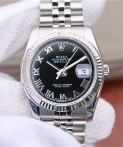 Replica Rolex DateJust 36mm SS 116234 ARF Black Dial Roman Markers 904L SS Bracelet SA3135