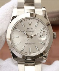 Replica Rolex DateJust 41mm 126300 Noob Polished Bezel Silver Dial Stick Markers Bracelet A3235