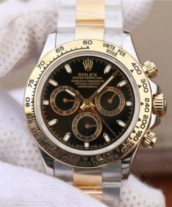 Replica Rolex Daytona 116523 Thick YG Wrapped Black Dial Sticks Markers SS/YG Bracelet A7750