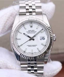 Replica Rolex DateJust 36mm SS 116234 ARF White Dial Stick Markers 904L SS Bracelet SA3135