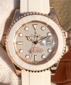 Replica Rolex Yacht-Master 116655 RG White Dial White Ceramic Rubber Strap A2824