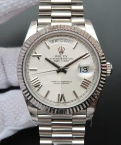 Replica Rolex Day-Date 40mm 228239 Noob Quadrant Textured White Dial Bracelet A3255