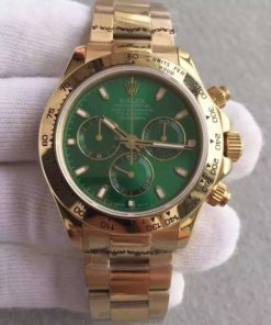 Replica Rolex Daytona 116518 YG Green Dial on YG Bracelet A4130