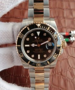 Replica Rolex Submariner 116613 LN Noob Black Dial Diamonds Markers SS/YG Bracelet A3135