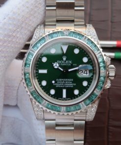 Replica Rolex Submariner 116610 LV Full Paved Diamonds Bezel Noob A2836