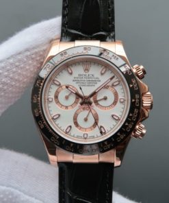 Replica Rolex Daytona 116515 Noob White Dial Black Leather Strap A7750