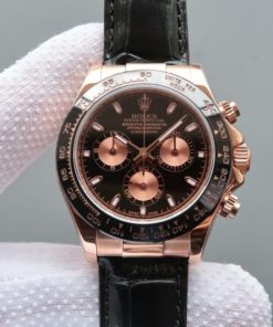 Replica Rolex Daytona 116515 Noob Black/RG Dial Black Leather Strap A7750