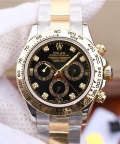 Replica Rolex Daytona 116523 Thick YG Wrapped Black Dial Diamonds Markers SS/YG Bracelet A7750