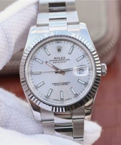 Replica Rolex DateJust 41mm 126334 Noob Fluted Bezel Silver Dial Stick Markers Bracelet A3235