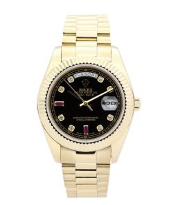 36 MM Yellow Gold Black dial and Champagne Diamond Replica Rolex Day-Date 118238