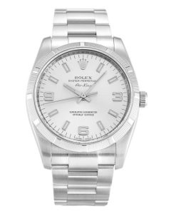 34 MM Steel (Oyster) Silver Quarter Arabic Replica Rolex Air-King 114210